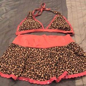 Leopard print swimsuit with skirt